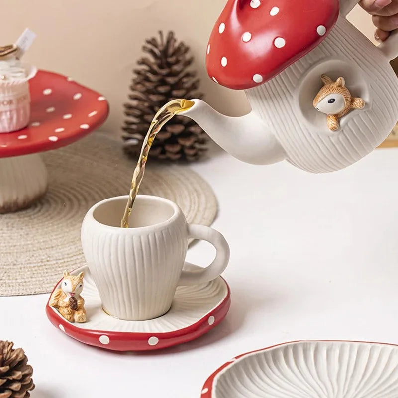 Ceramic Mushroom Design Mug and Plate